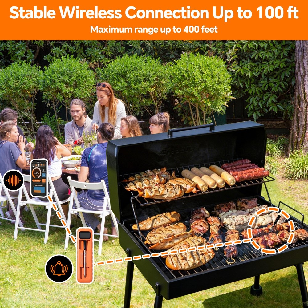 Wireless Meat Thermometer Digital with Bluetooth App Control, Rechargeable Gr...