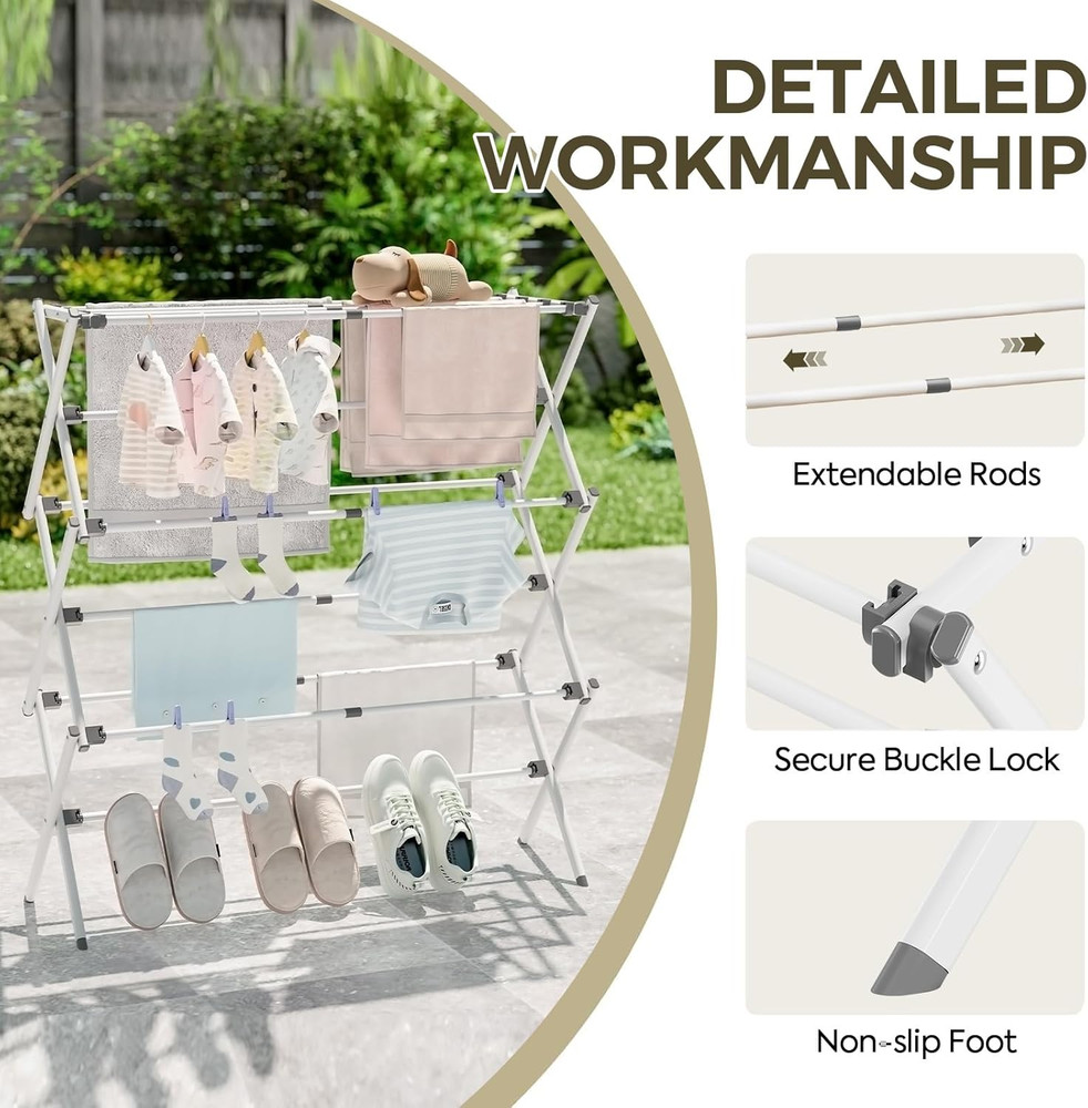 Foldable Laundry Drying Rack, Adjustable Size, Rust-Resistant, Indoor/Outdoor