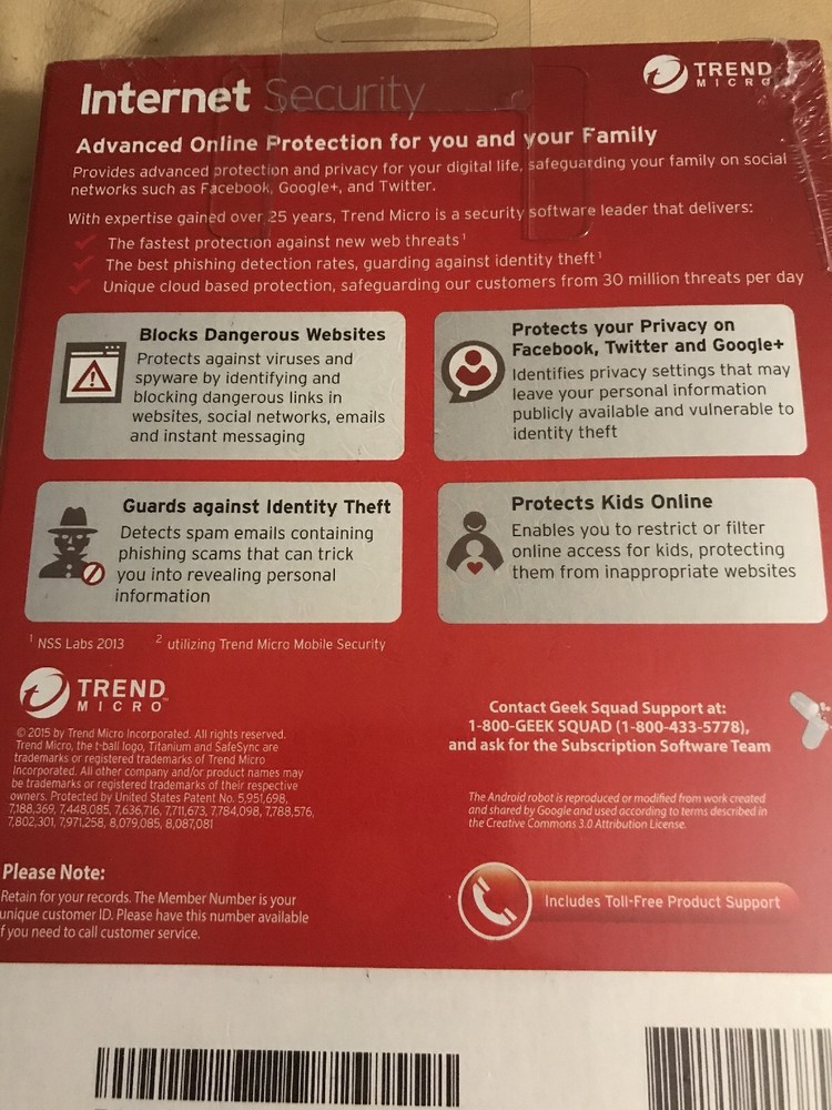 Trend Micro Internet Security 2016 | 3 Devices | 6 Months | PC/Mac Disc