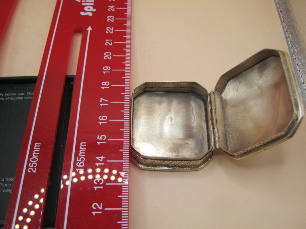 Vintage Solid Silver Cushion Shaped peppermint Box With Engraved Border