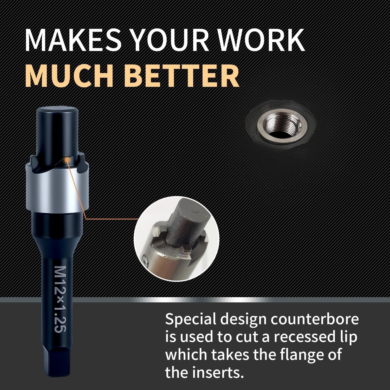 M12X1.25X15MM Thread Repair Kit with Insert HSS Drill, Tap, Counterbore, Install