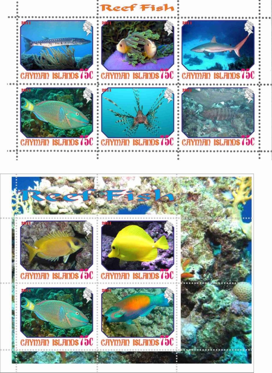 Stamp blocks complete Reef Fish Cayman Islands 2011