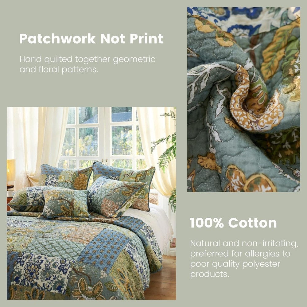 Secgo Queen Comforter Set Cotton Sage 90x98