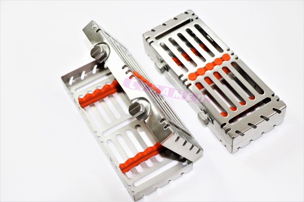 2 GERMAN RACKS STERILIZATION TRAYS FOR 5 INSTRUMENTS DOUBLE BUTTONS DETACHABLE