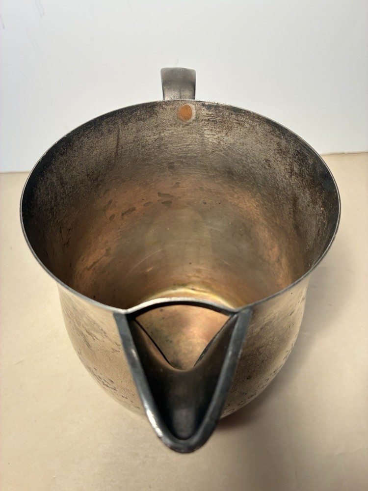 Vintage Lancaster Water Pitcher with Ice Lip, Silver On Copper