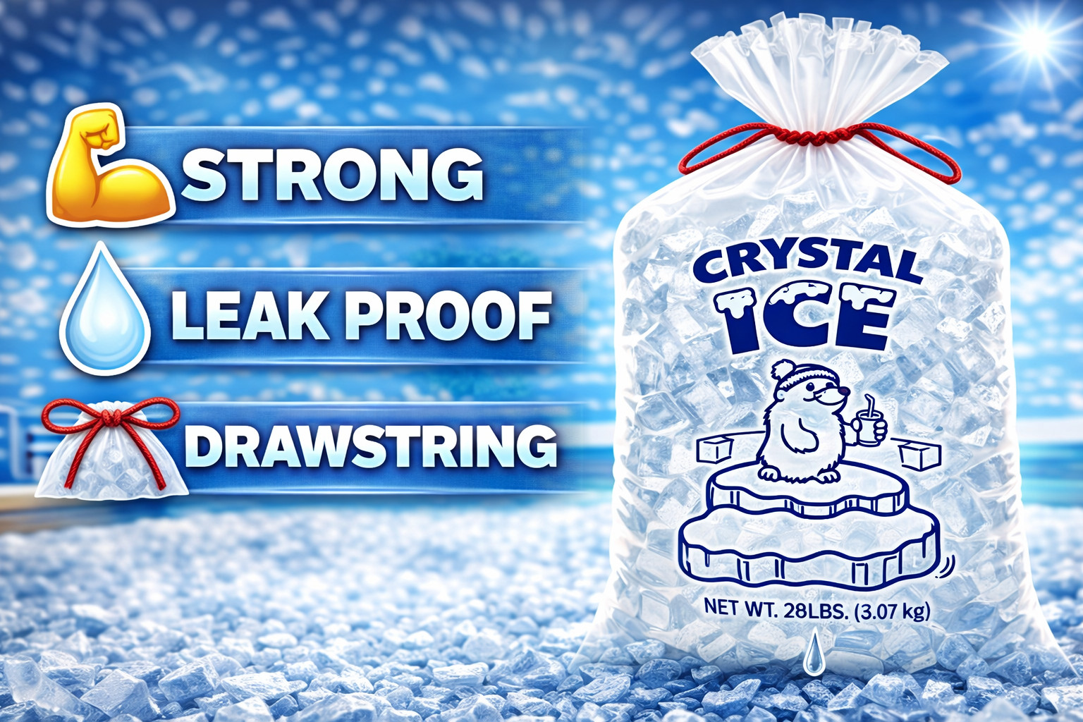 Ice Bags with Drawstring 8lb 10lb 20lb Bulk 100 300 500 250 Count Strong