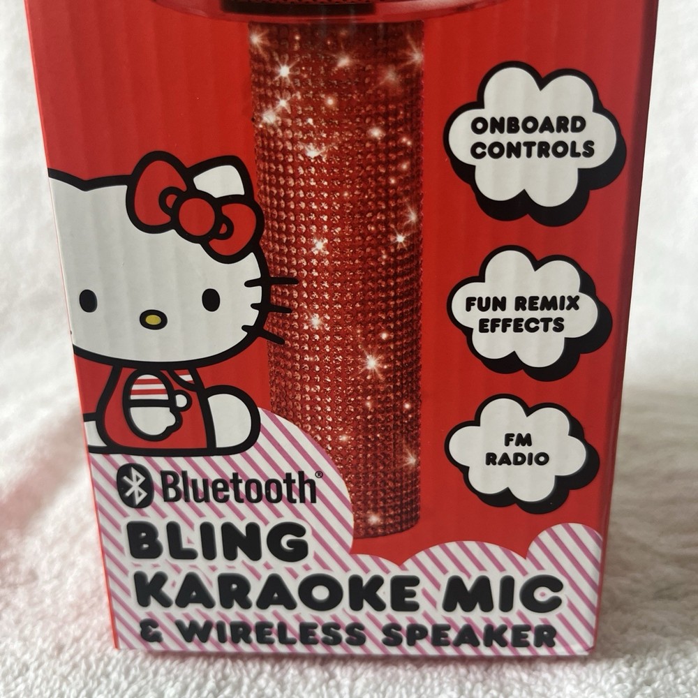 Hello Kitty Bluetooth Karaoke Microphone & Wireless Speaker USB Charging Red NIB