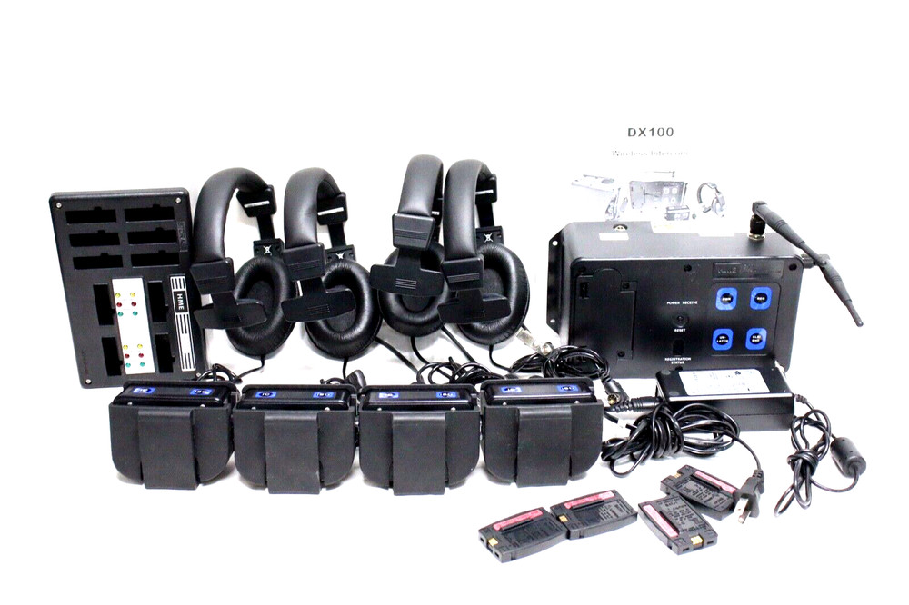 HME DX100 Wireless Intercom System Belt Pack BP200 4 User with Headsets bundle