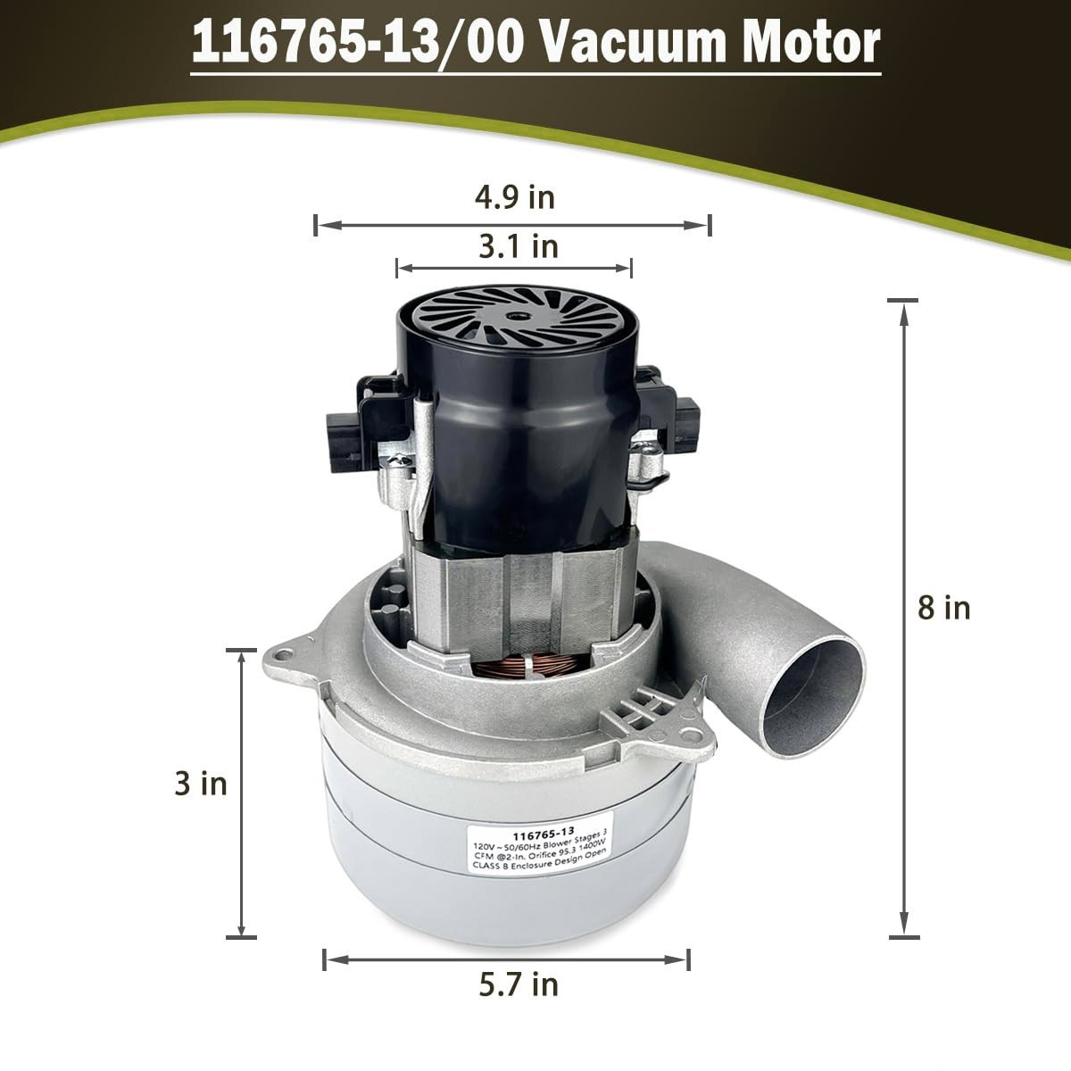 116765-13 116765-00 Central Vacuum Motor, 3-Stage High Suction All Metal Ⴟ