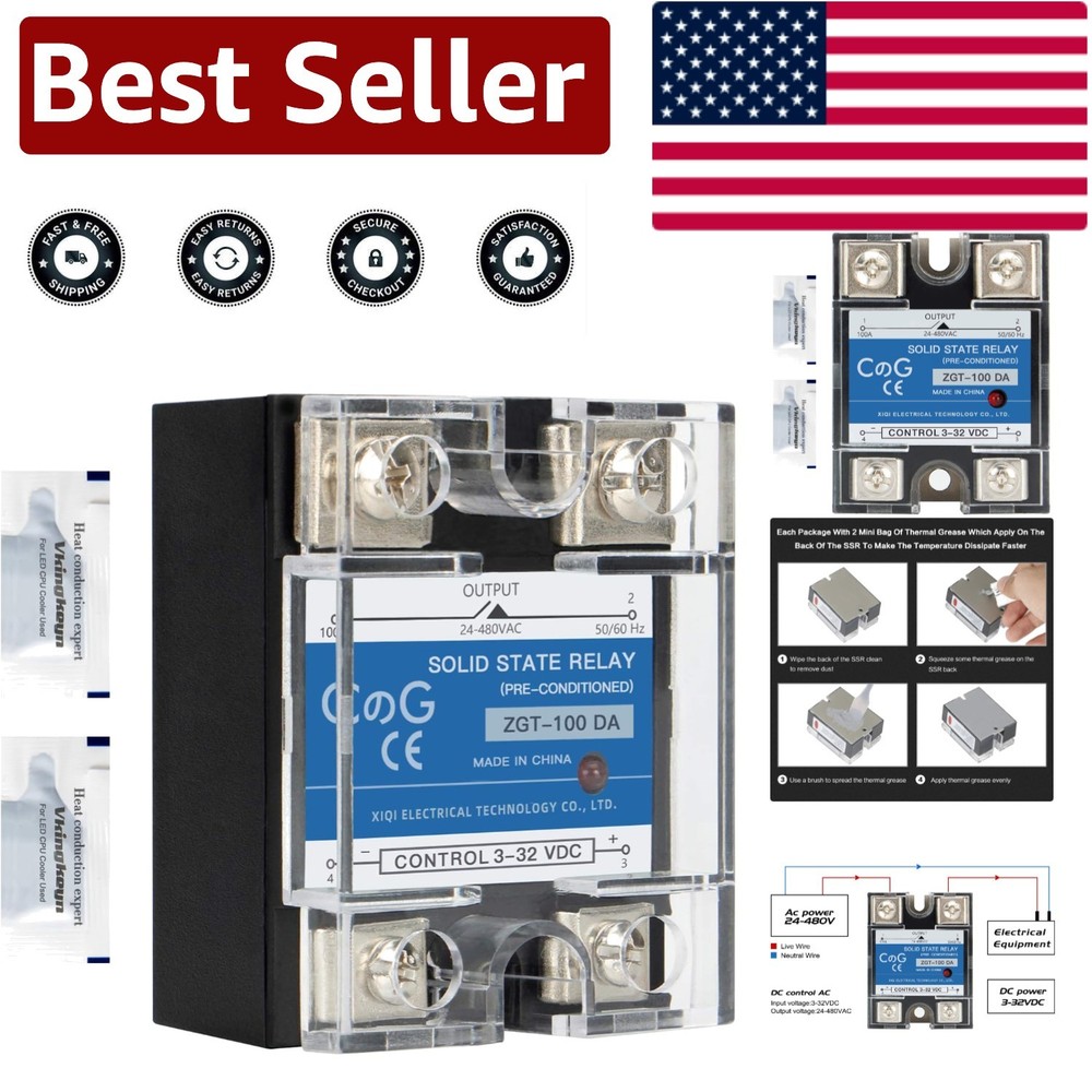 CG SSR-100DA Solid State Relay 3-32VDC to 24-480VAC, 100A - Automatic Switch