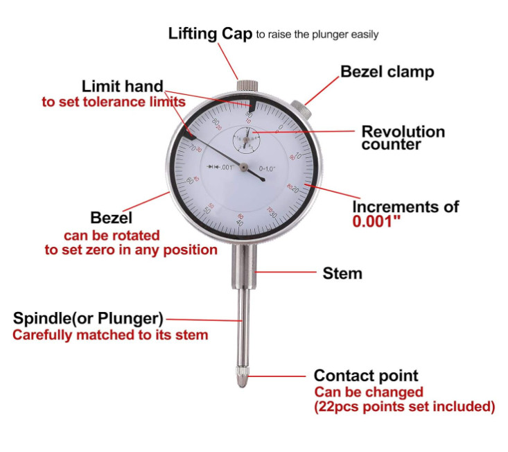 Indicador de carátula 0-1" con base magnética y brazo ajustable preciso, Nuevo