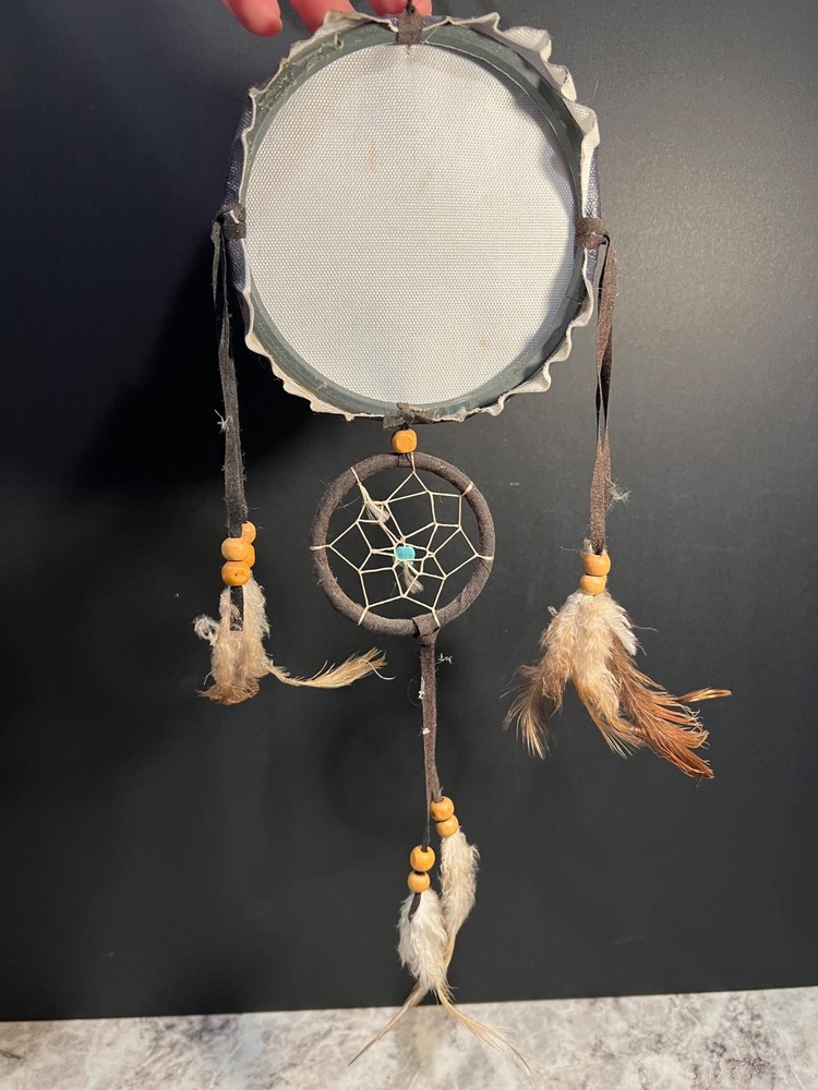 Wolf Theme Webbed Dream Catcher - Small Size - Preowned Native American
