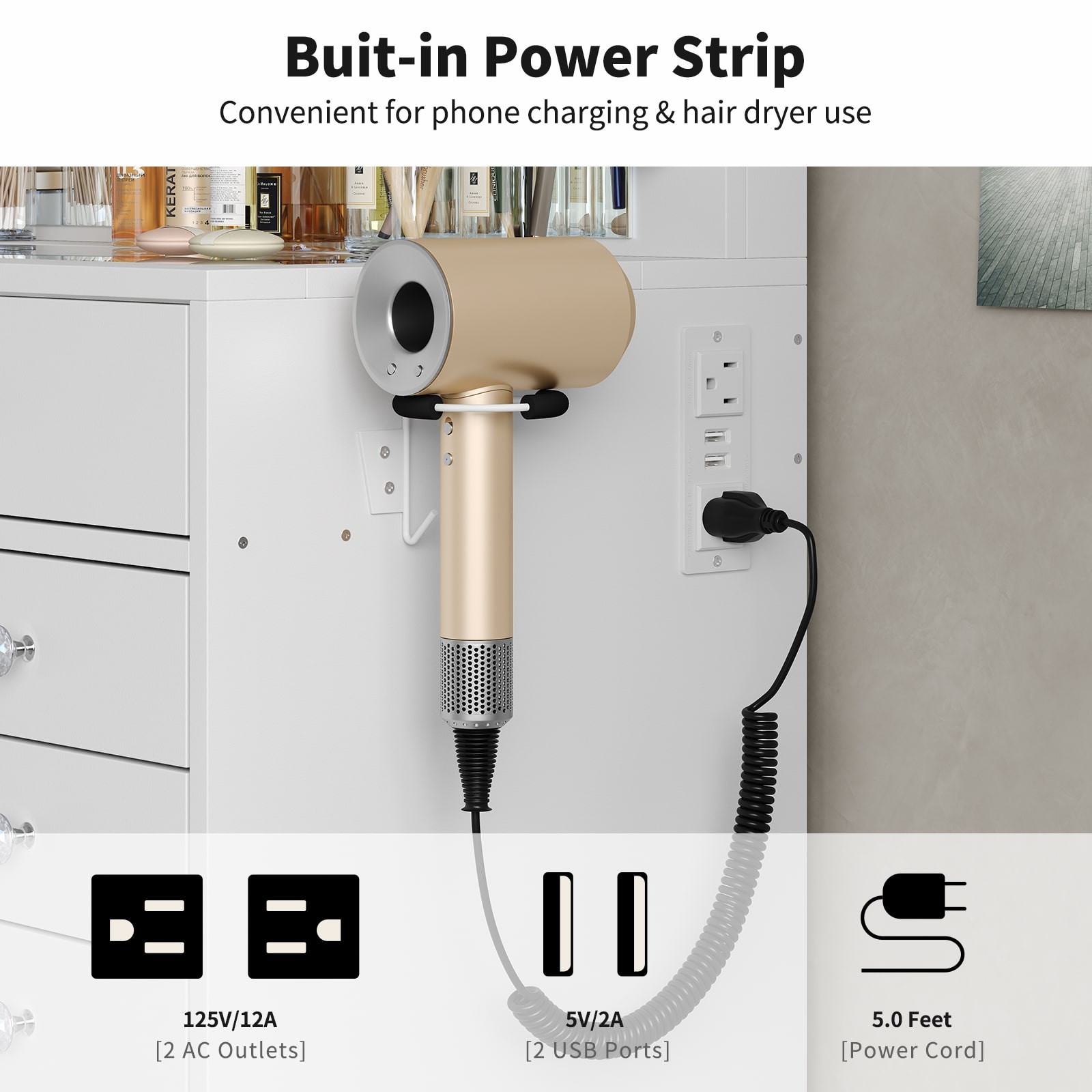 Makeup Vanity with Charging Station, 15 Drawers, HD Mirror, 12 LED Lights