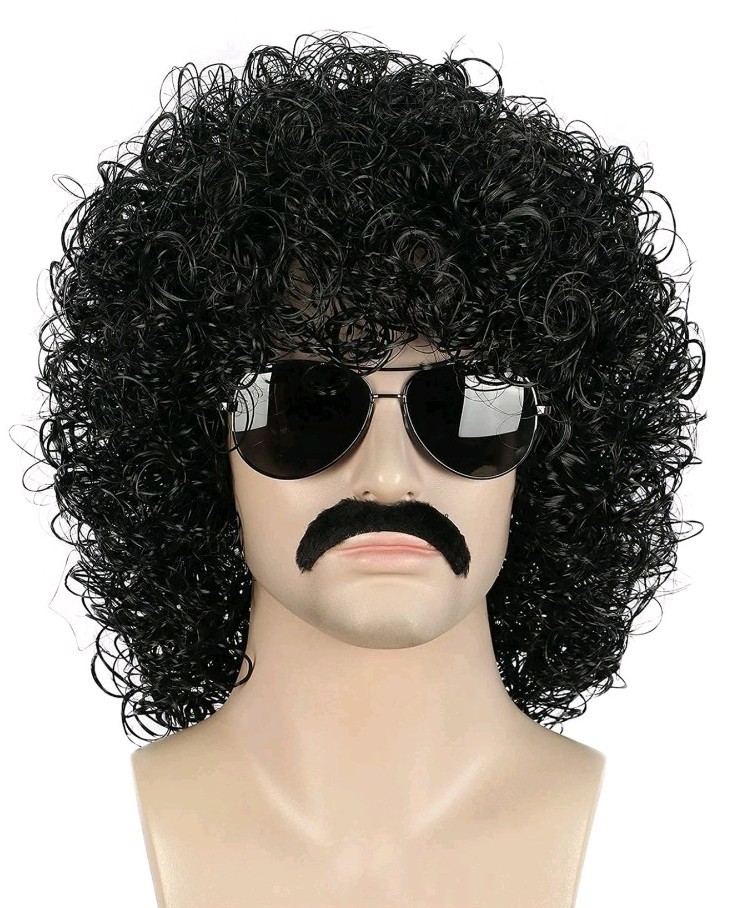 Black Curly Fluffy Jumbo 70s Afro Wig 80s Rocker Disco Party Costume