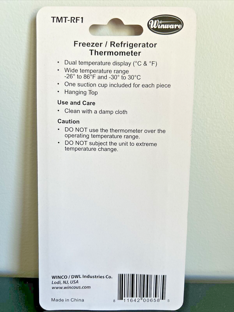 Freezer Refrigerator Fridge Thermometer Vertical, Winware TMT-RF1, 2 Pack