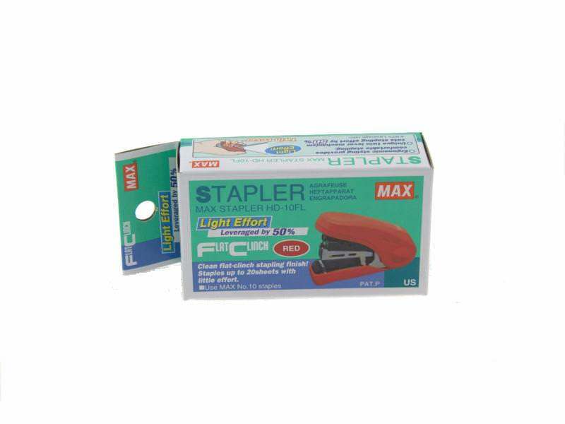 Max Stapler - Flat Clinch - Ergonomic - Mini Style, Red