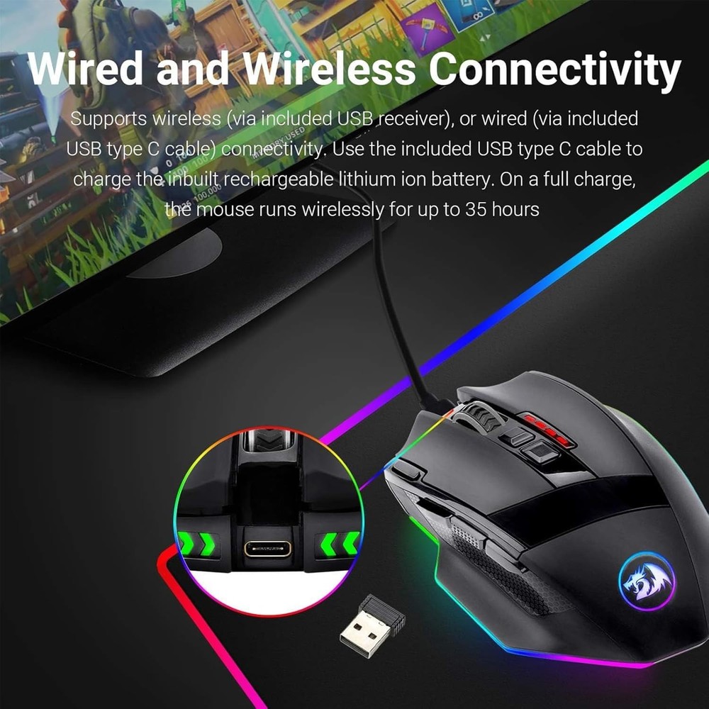 High Precision Optical Gaming Mouse with Wireless Connectivity and LED Features