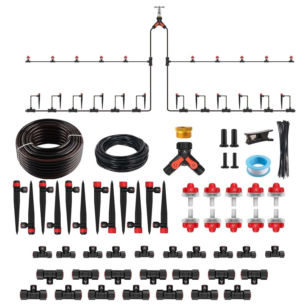 100FT Drip Irrigation Kit - All-in-One Quick-Connect System, 22 Adjustable Emitt