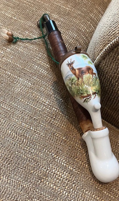 Porcelain Smoking Pipe in Vintage German Hunting Style