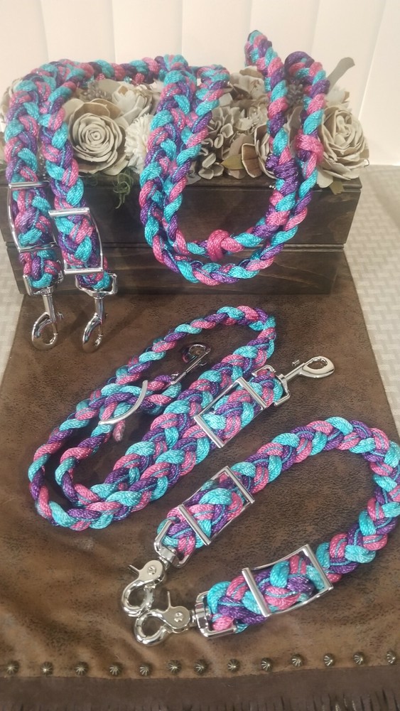 Custom Braided Barrel Racing Reins With Matching Wither Strap