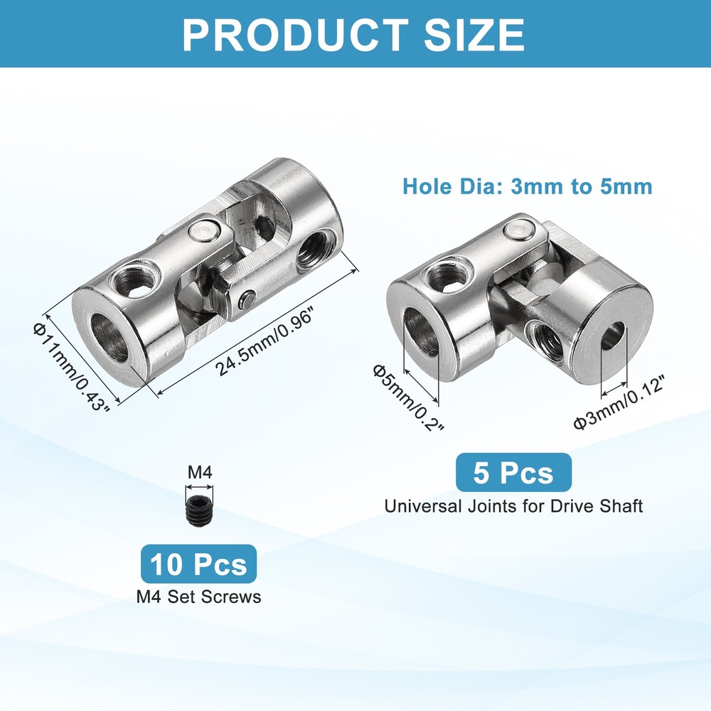 5pcs Rotatable Joint, 3mm to 5mm Inner Dia Universal Joint