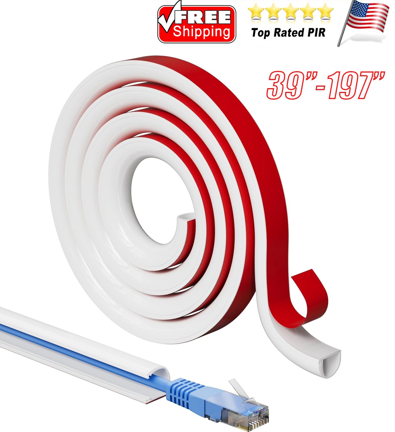 39”-197'' Cord Hider for Wall Mounted TV Adhesive One-Cord Cable Hider for Wall