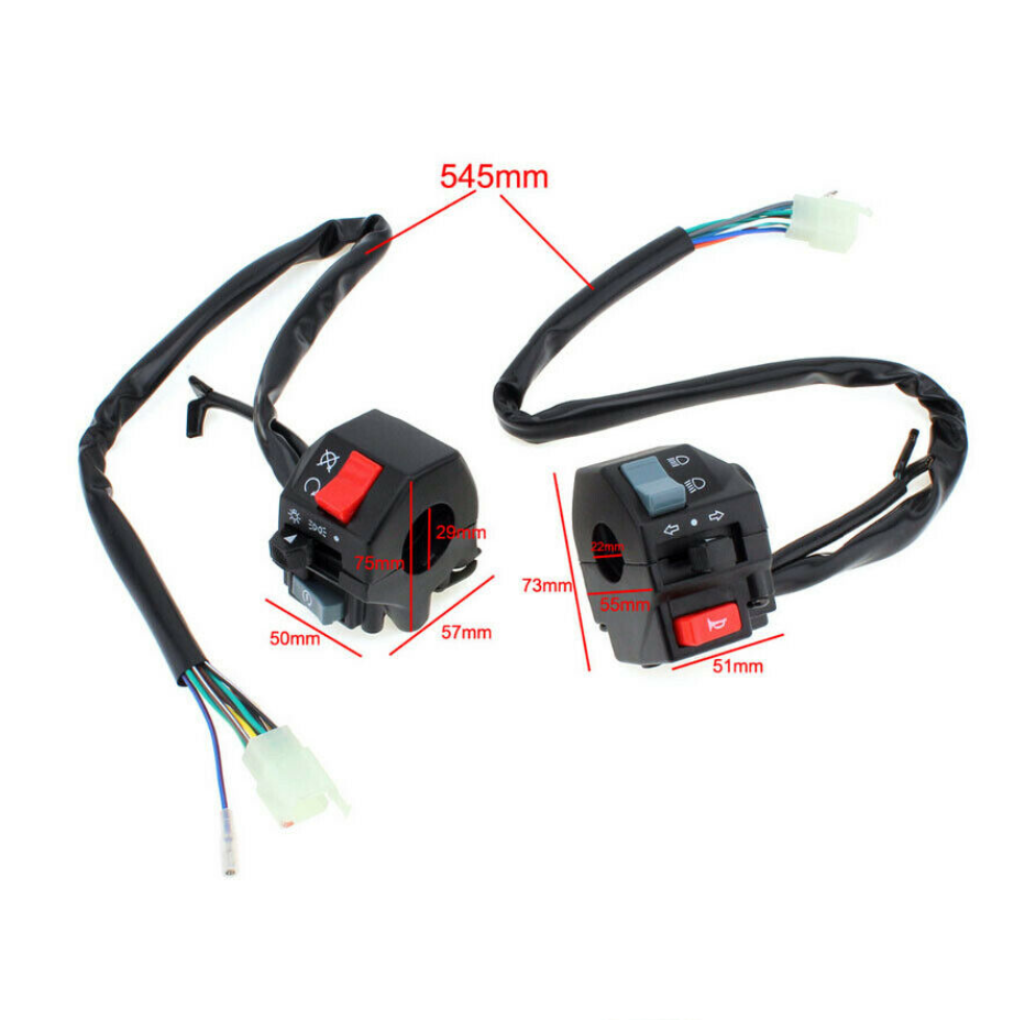 2X Motorcycle 7/8" Handlebar Horn/Low/High Beam Refit Switch Assembly Controller