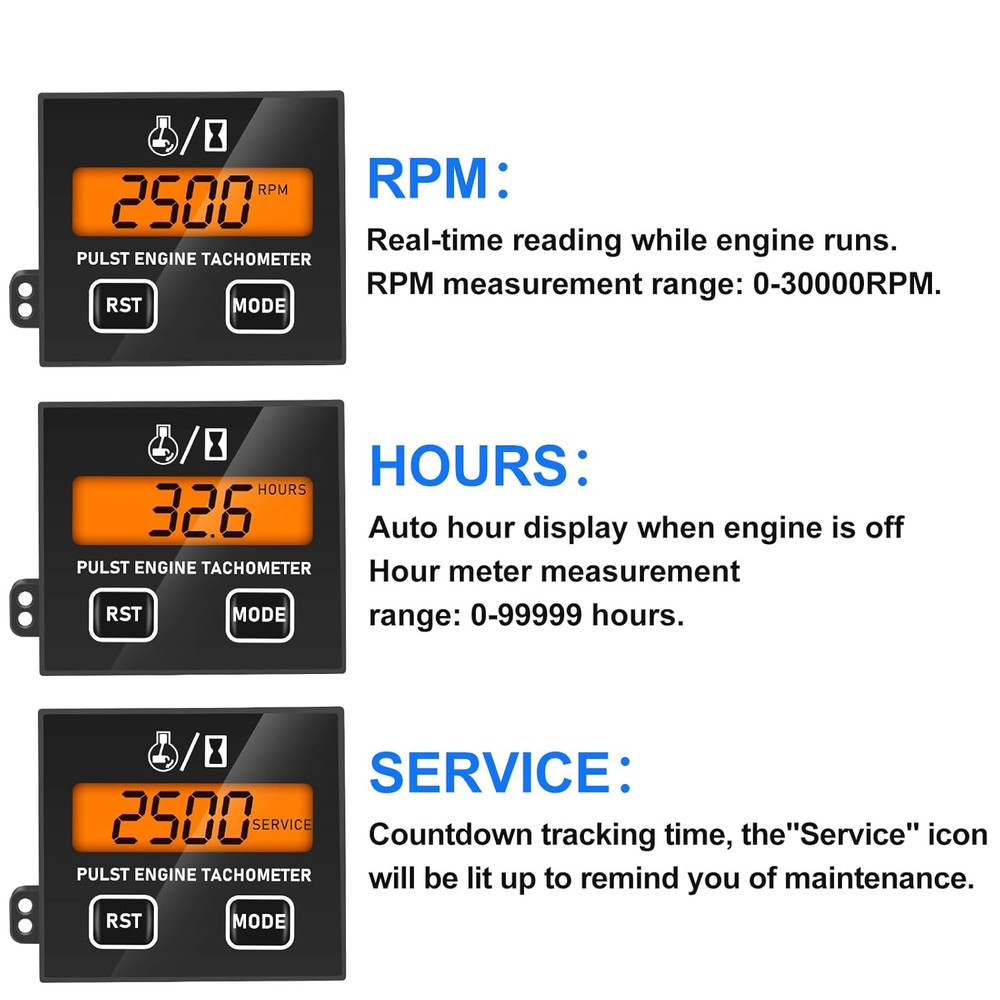 Small Engine Tachometer, Backlight Digital Tachometer Tach Gauge Meter with Clip