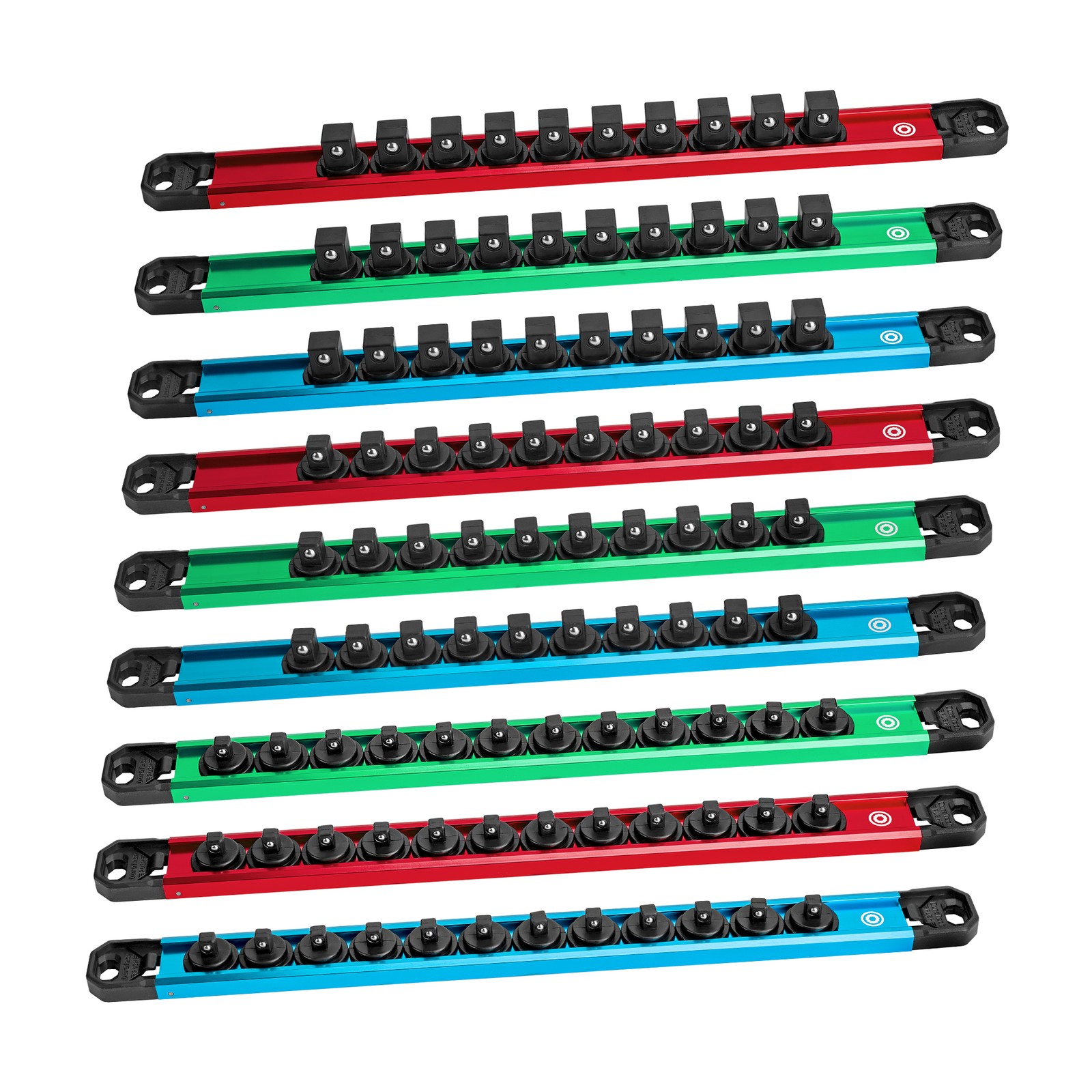 DURATECH 9PCS Magnetic 1/4”, 3/8”, 1/2” Aluminum Alloy Socket Rail with 96 Clips