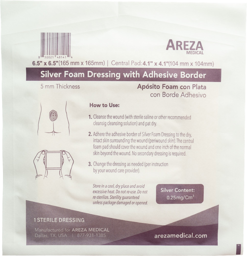 Silver Foam Dressing with Adhesive Border Sterile (Two Sizes Available)