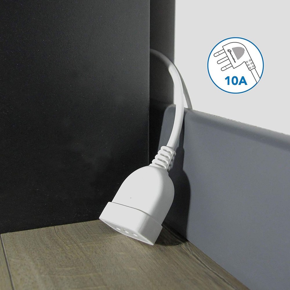 Mini Space Saving Extension Small Plug 10A Cable 20 Cm White Electraline 46005