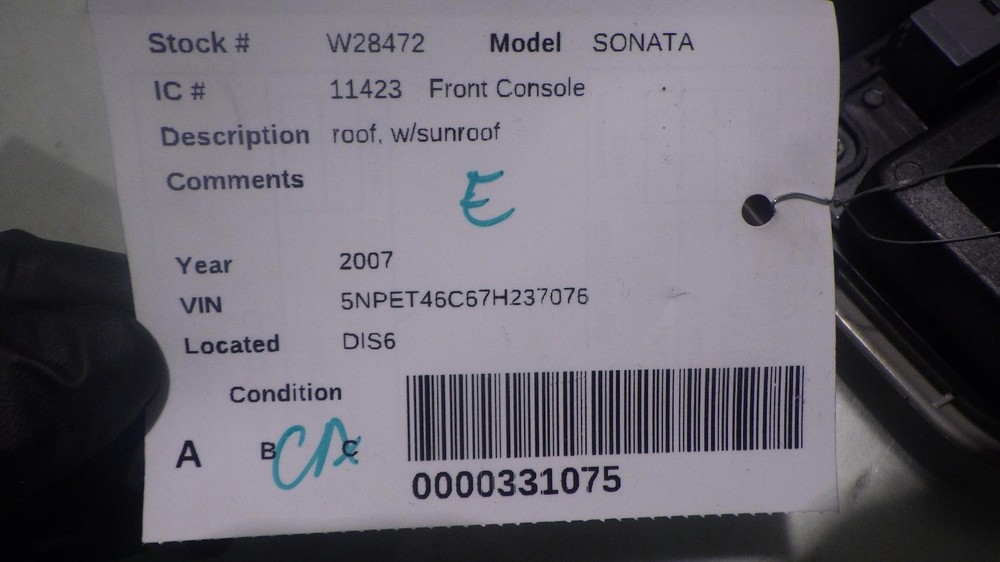 07 HYUNDAI SONATA Front Console roof