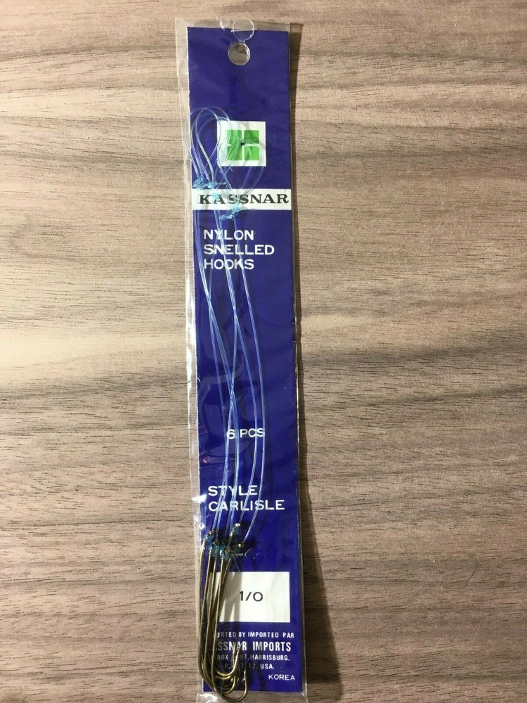 5 - Kassnar Nylon Snelled Hooks - Size 1/0 - 6 Hooks Per Package