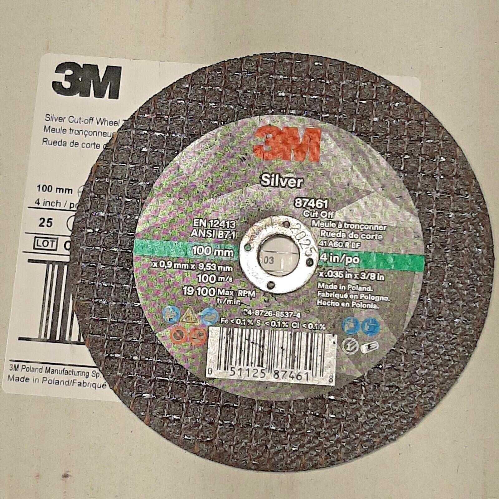 (25) 3M Silver Cut-Off Wheel 87461 T1 – 4" x .035" x 3/8" – 60 Grit Metal Cut