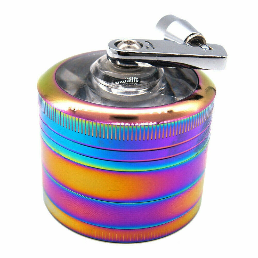 2" Tobacco Herb Spice Smoke W/ Handle Crank Metal Chromium Grinder Rainbow