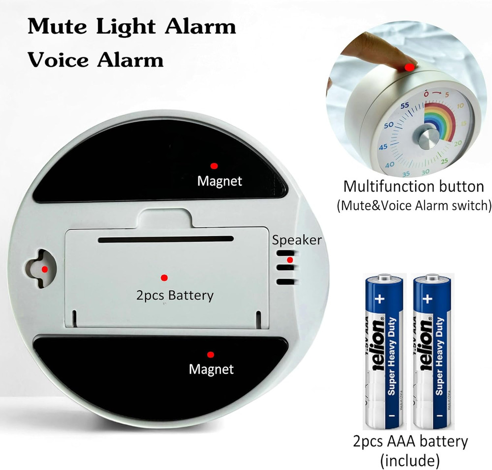 Visual Timer, Kitchen Timer Rainbow Disk 60 Minute Countdown Timer for Kids and