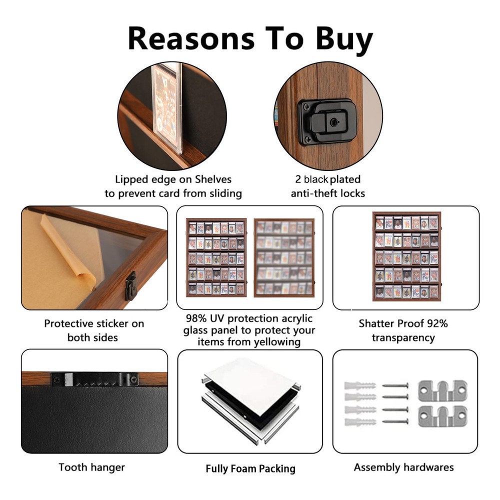 VERANI Baseball Display Case - 35 Large-Vertical-Walnut-Blacklock, Walnut