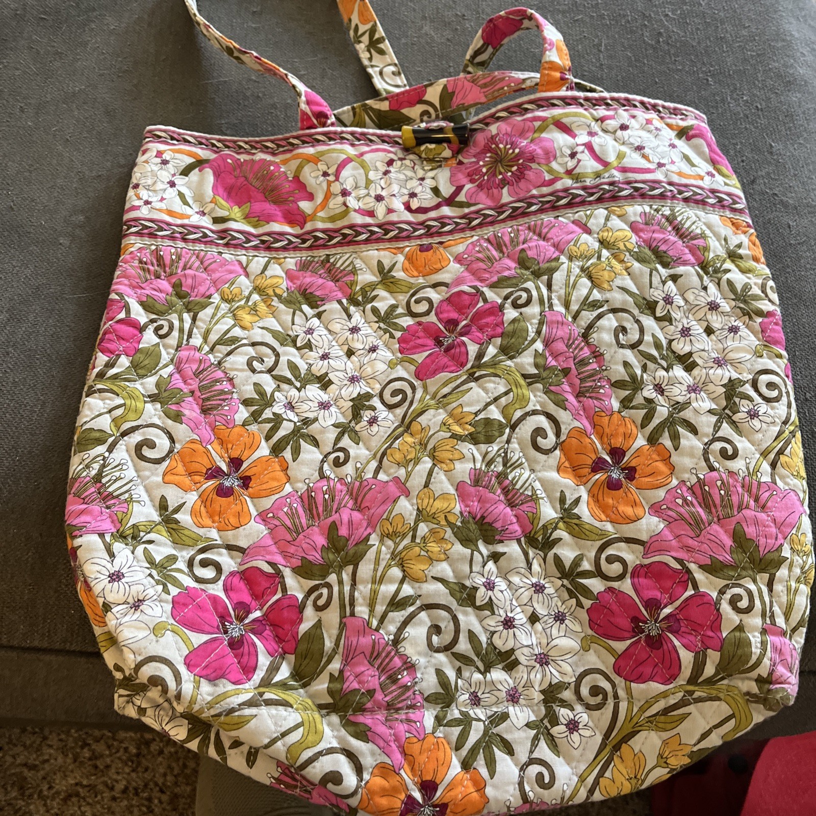 Vera Bradley Large Tote Bag Tea Garden  Pink Floral With Spring Flowers