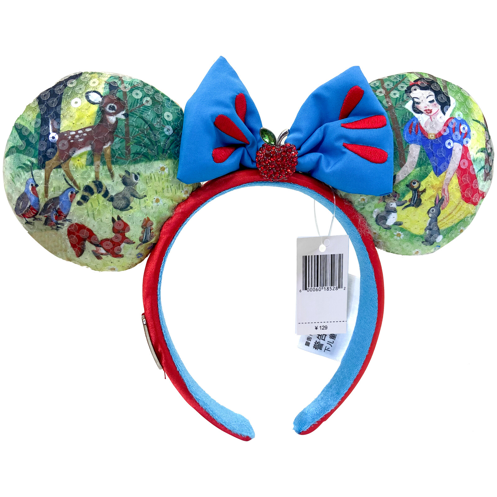 Disney~Parks 100 Decades Snow White Minnie Mouse Ears Blue Bow Apple Headband
