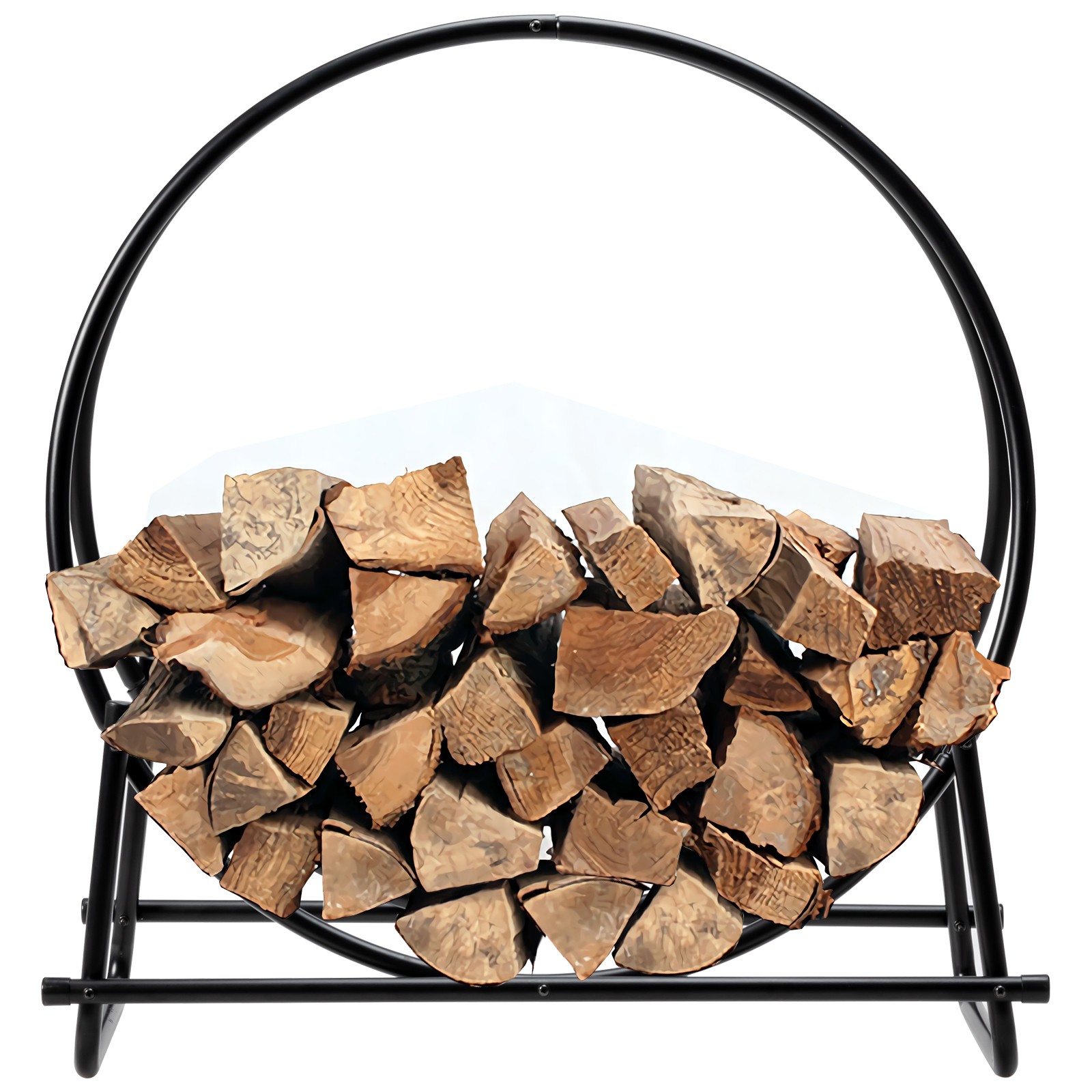 30" Tubular Steel Log Hoop Firewood Storage Rack Holder Carrier Round Display