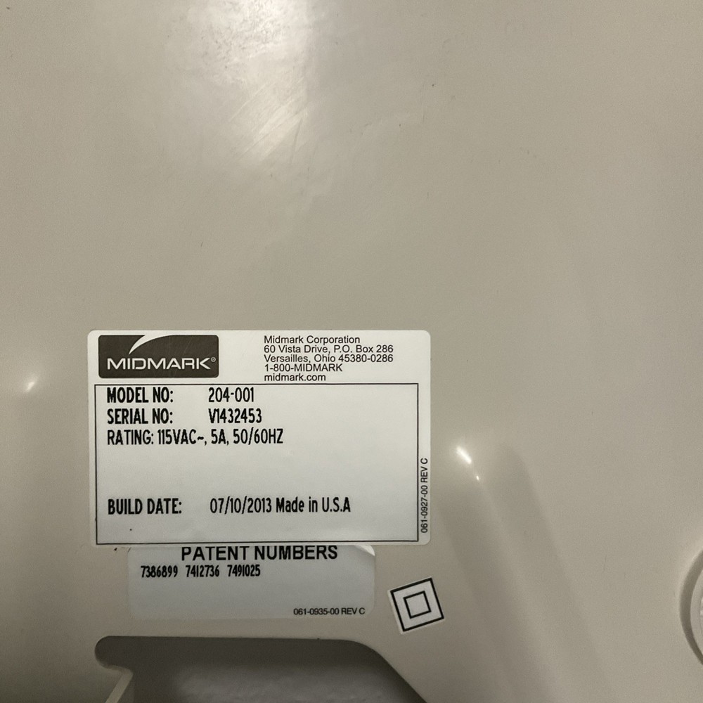 Midmark Ritter 204 Backrest For Table