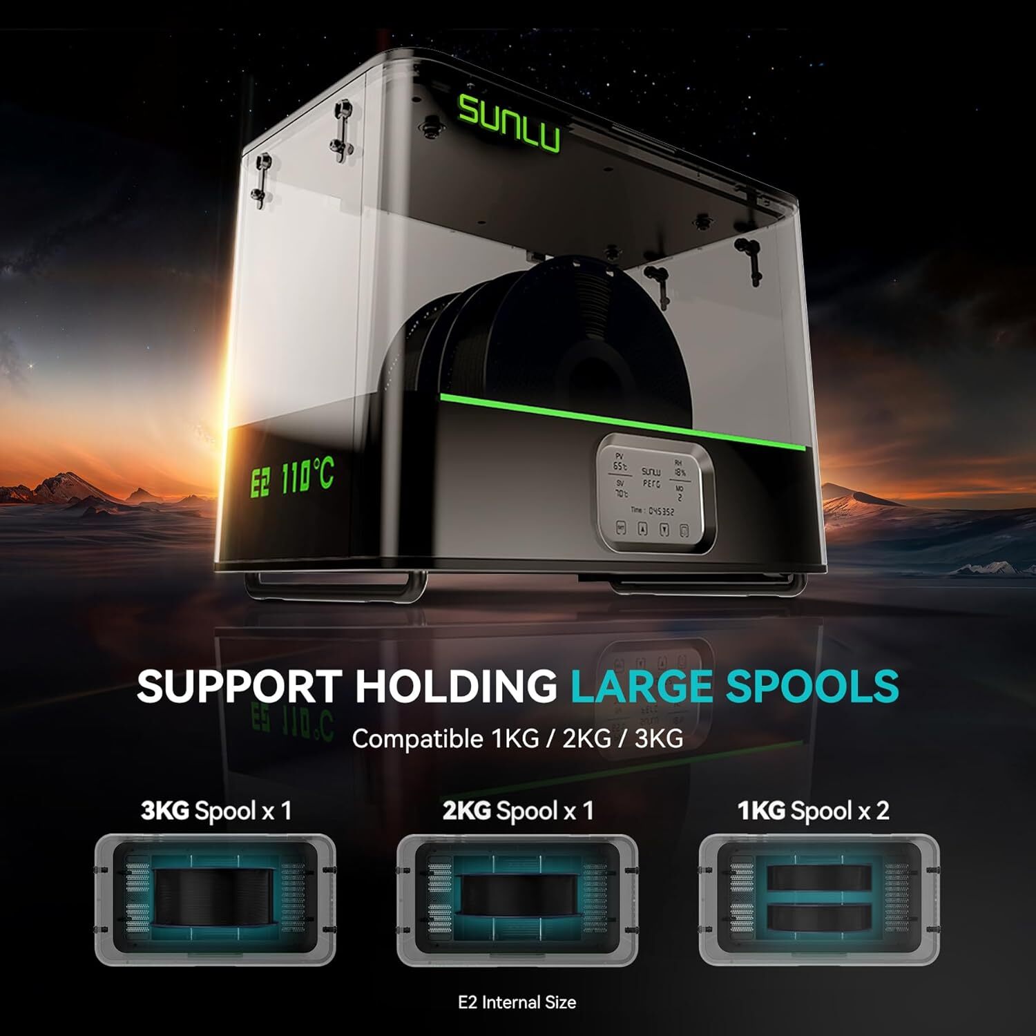 SUNLU E2 Filament Dryer Box,Up to 110℃,Support Annealing,For PA PLA PETG PC-ABS