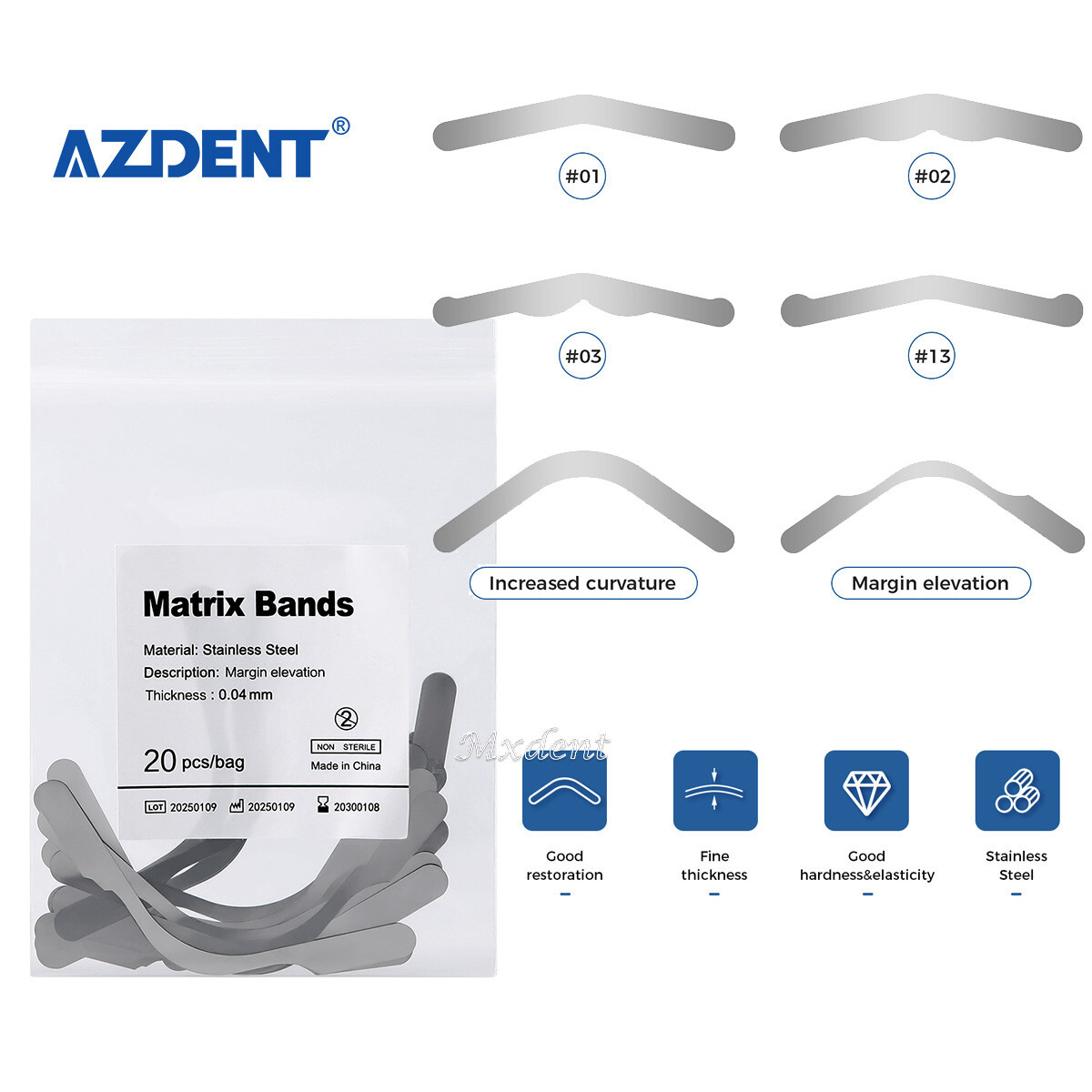 Dental Universal Matrix Bands Tofflemire Stainless Steel 0015' Bands #1 #2 #13