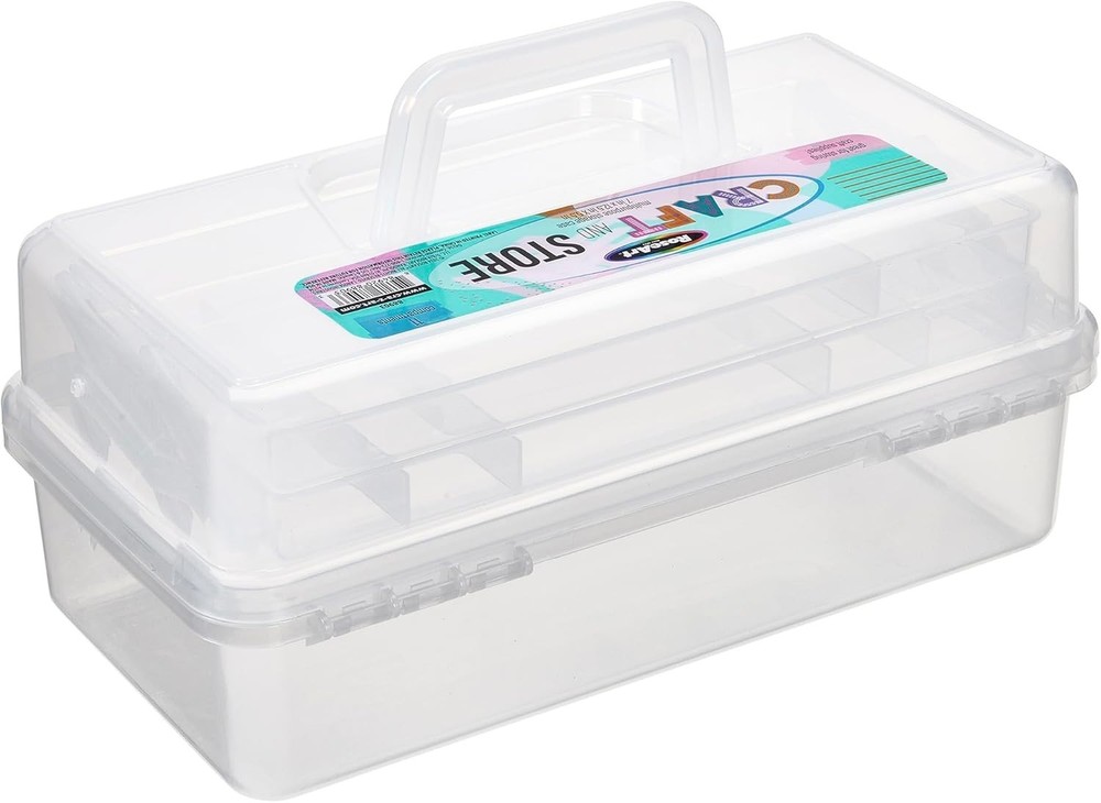 Multi-Layer Plastic Dividing Craft Storage Box - Portable Handled Art Supply ...