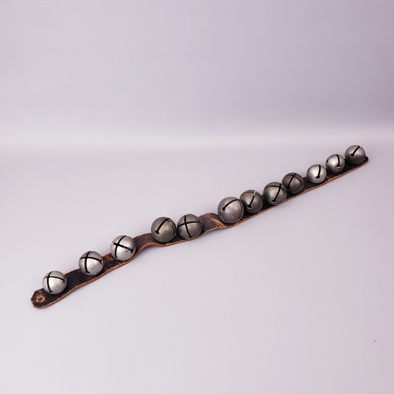 1890's Antique 12 Sleigh Bells On 27" Leather Strap