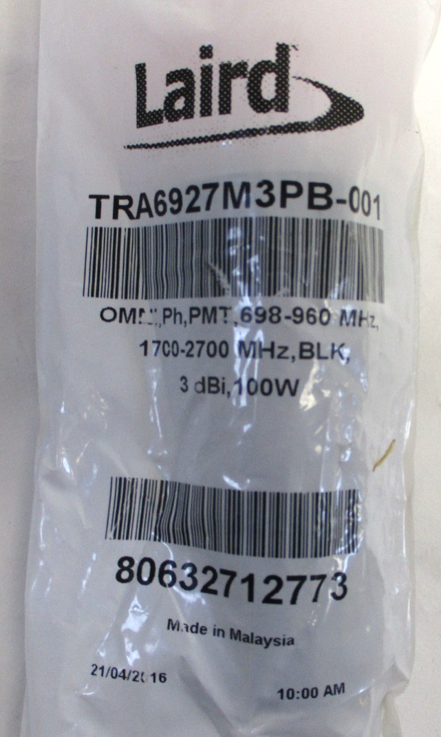 LAIRD, TRA6927M3PB-001, TE CONNECTIVITY ANTENNA, SURPLUS