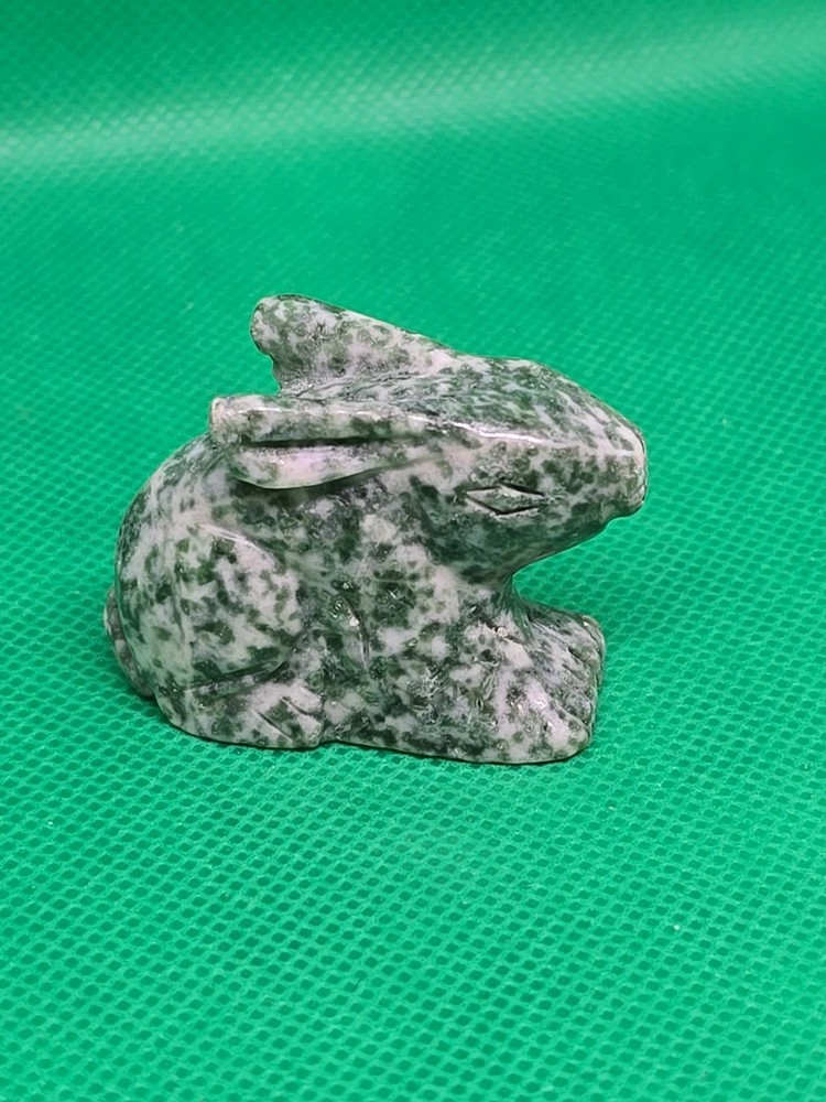 Carved Moss Agate Bunny Rabbit