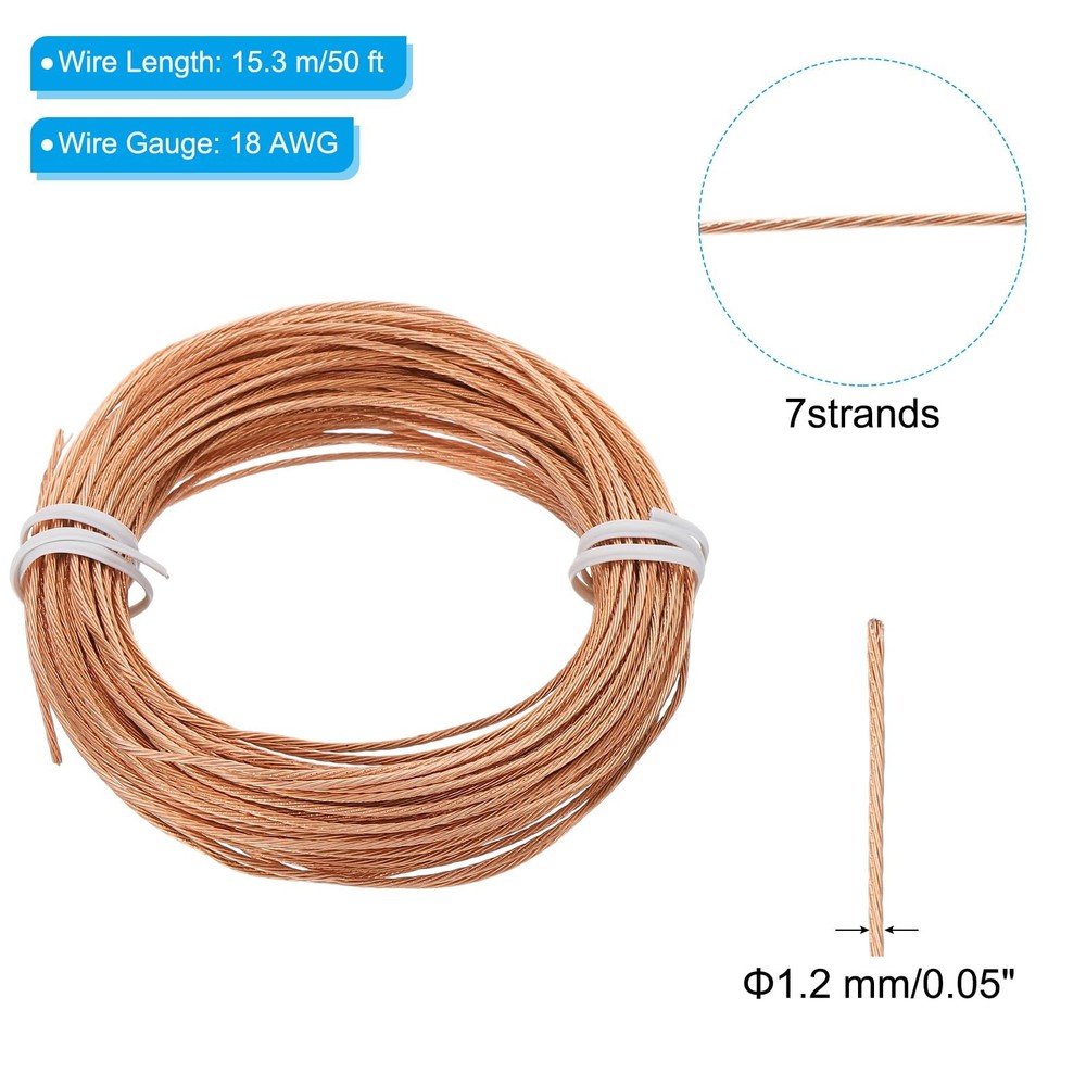 Bare Copper Ground Wire, 18 Gauge 50 Feet Solid Braided Copper Cables Electro...