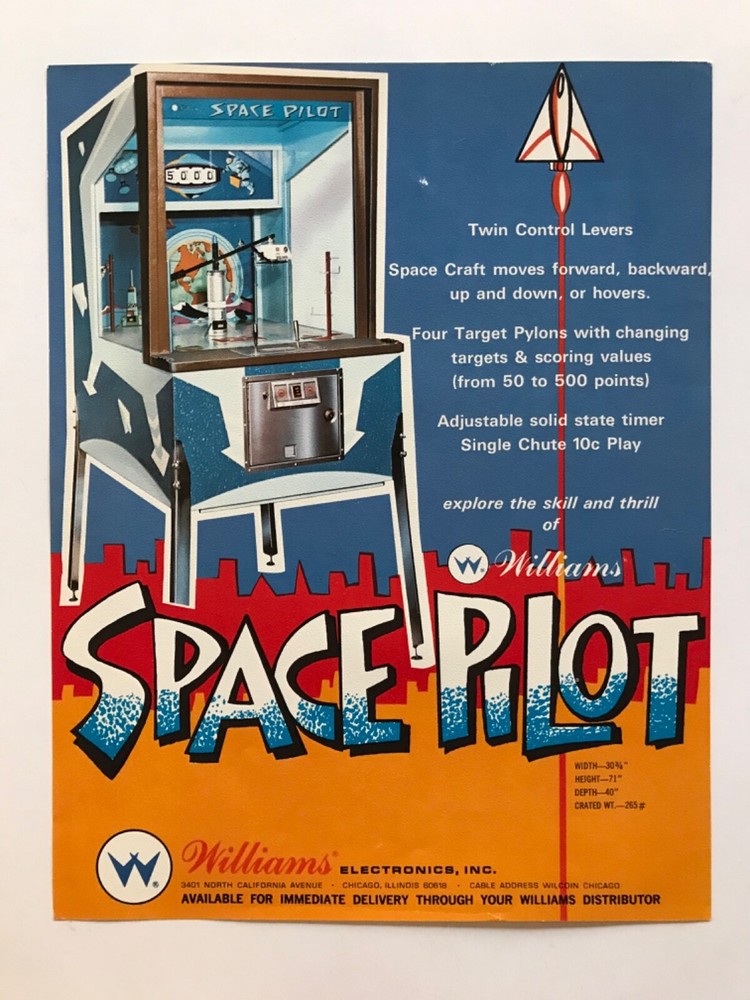 1968 Williams Space Pilot Arcade Game Flyer - Excellent Condition