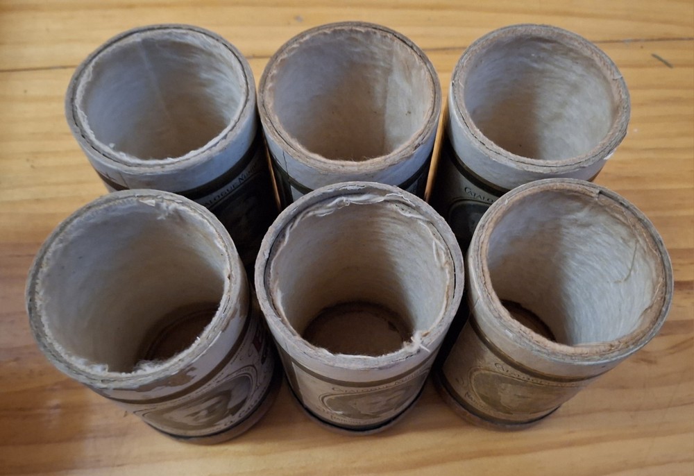 6 EMPTY ORIGINAL EDISON TWO MINUTE CYLINDER RECORD BOXES NO RECORDS OR LIDS